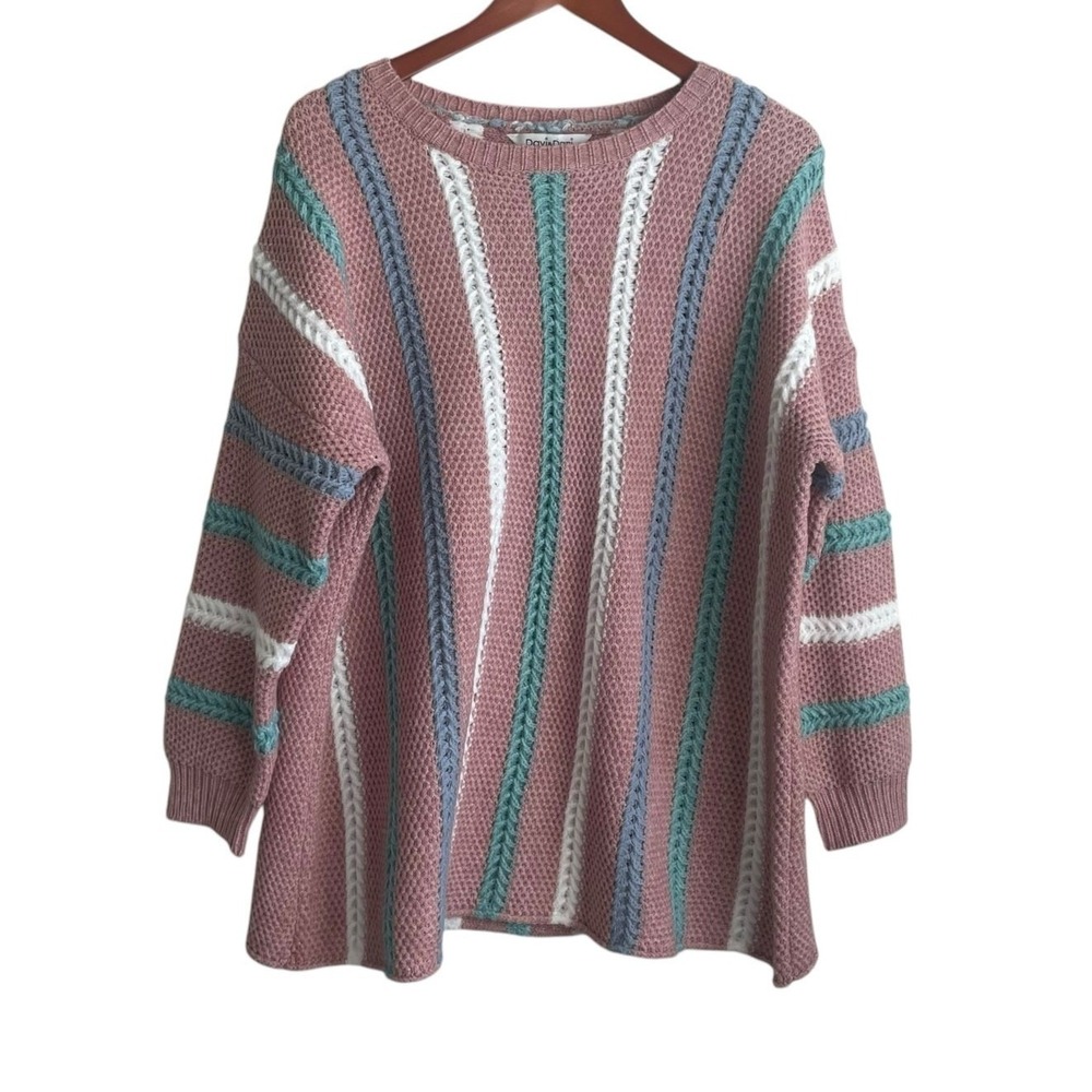Davi & Dani Women Cozy Tunic Sweater Large Rose Striped Chunky Knit Boutique‎
